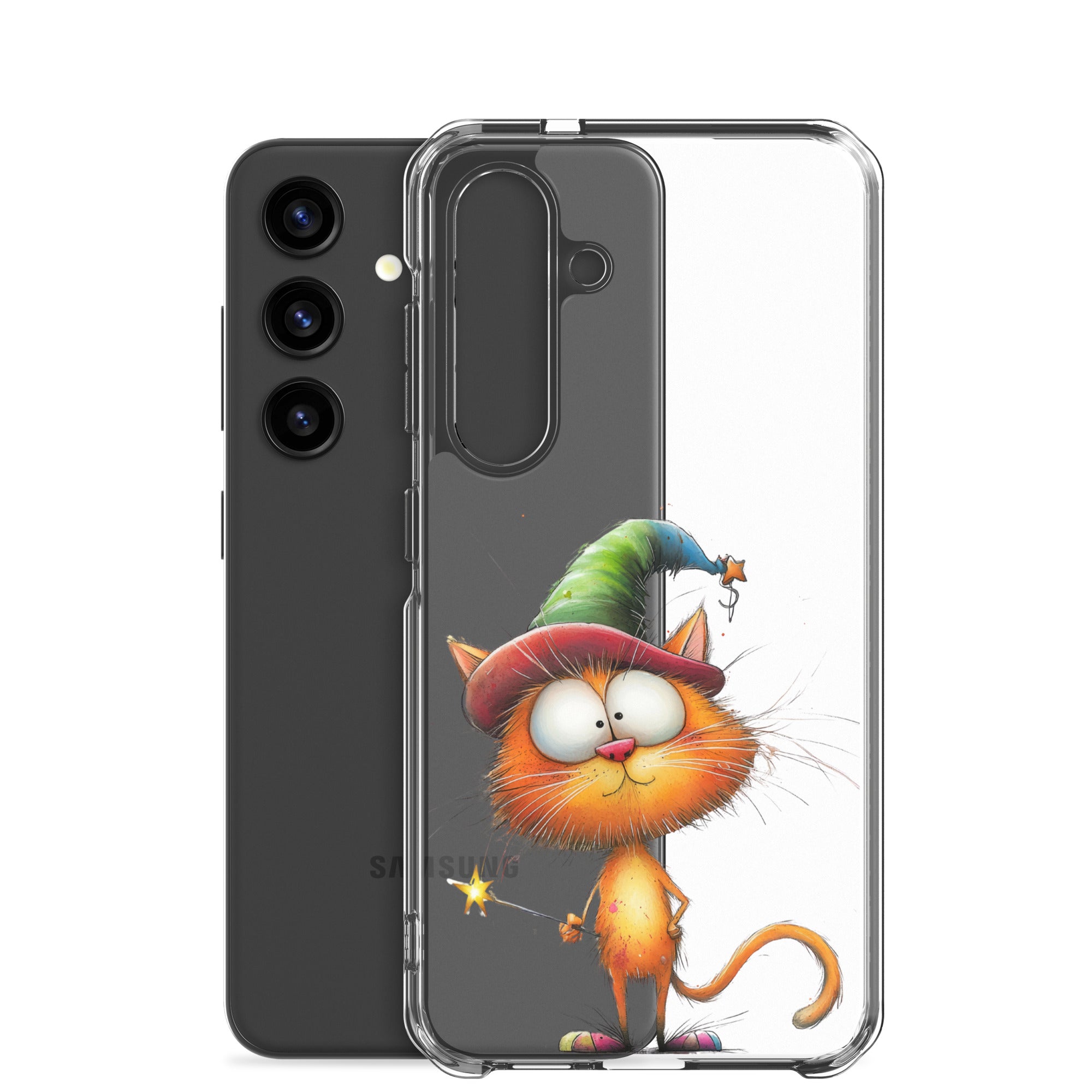 Wizard Cat Clear Case for Samsung Galaxy S24 – Cute Fantasy Protective Cover