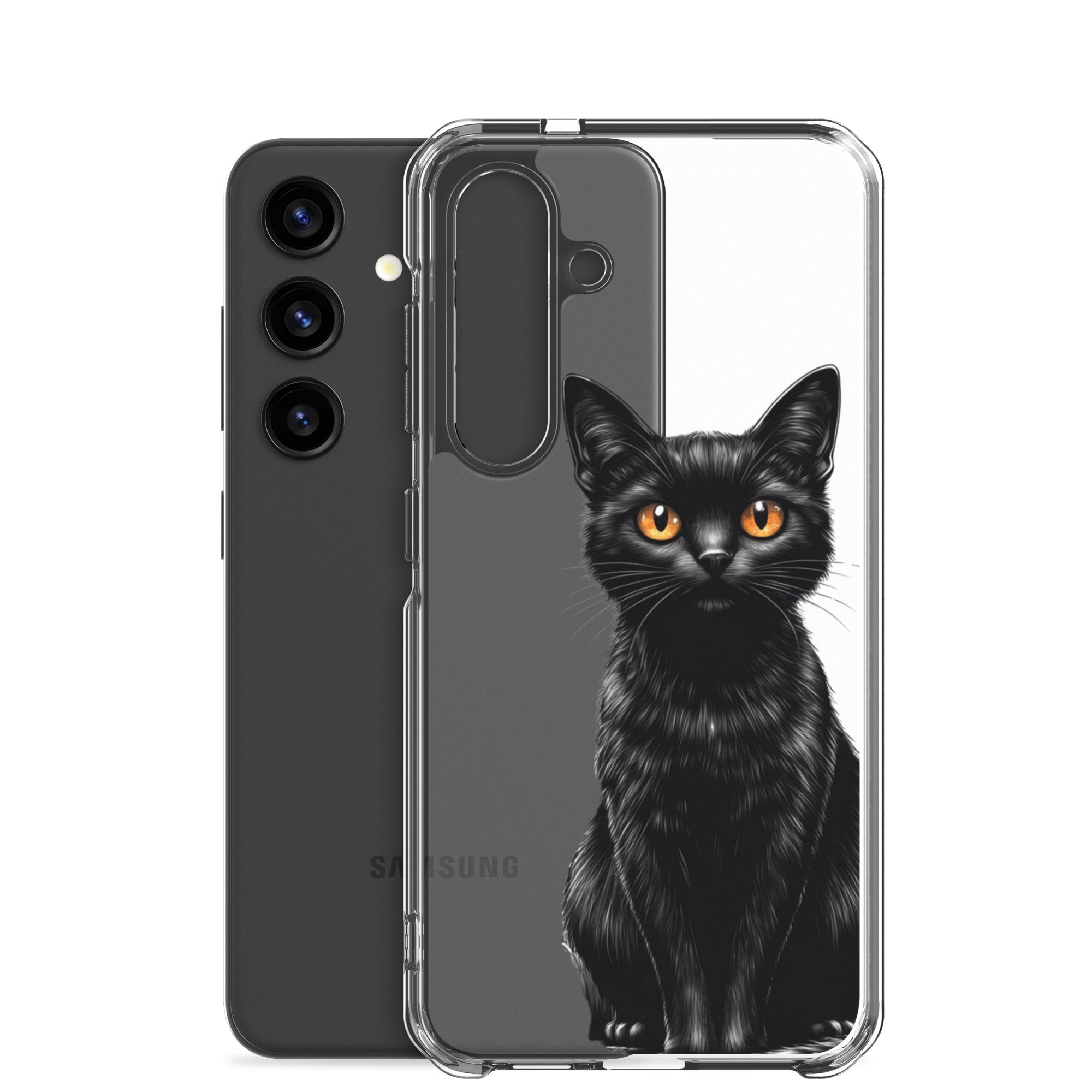Black Cat Clear Case for Samsung Galaxy S24 – Elegant Minimal Protective Cover