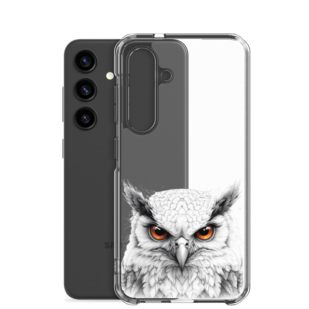 White Owl Illustration Clear Case for Samsung Galaxy S24 – Minimal Wildlife Protective Cover