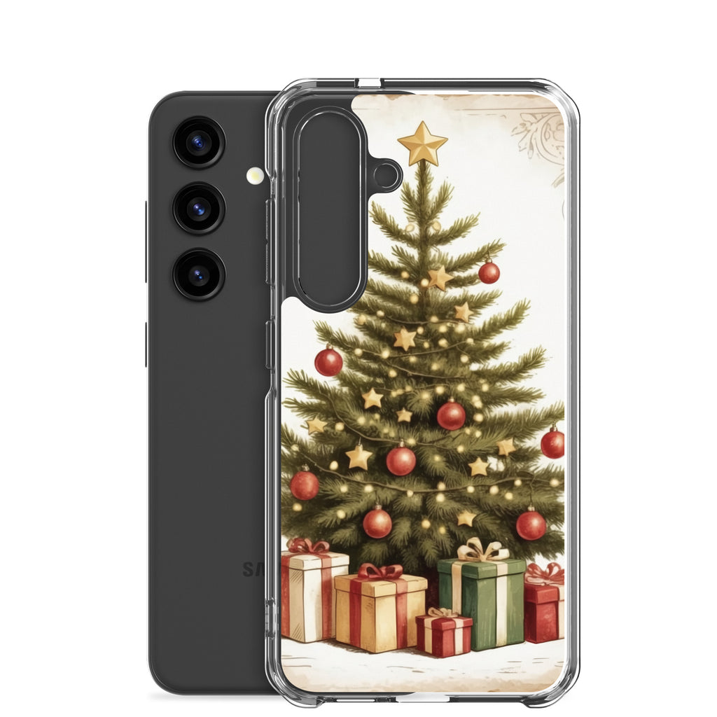 Christmas Tree with Gifts Clear Case for Samsung Galaxy S24 – Festive Holiday Protective Cover