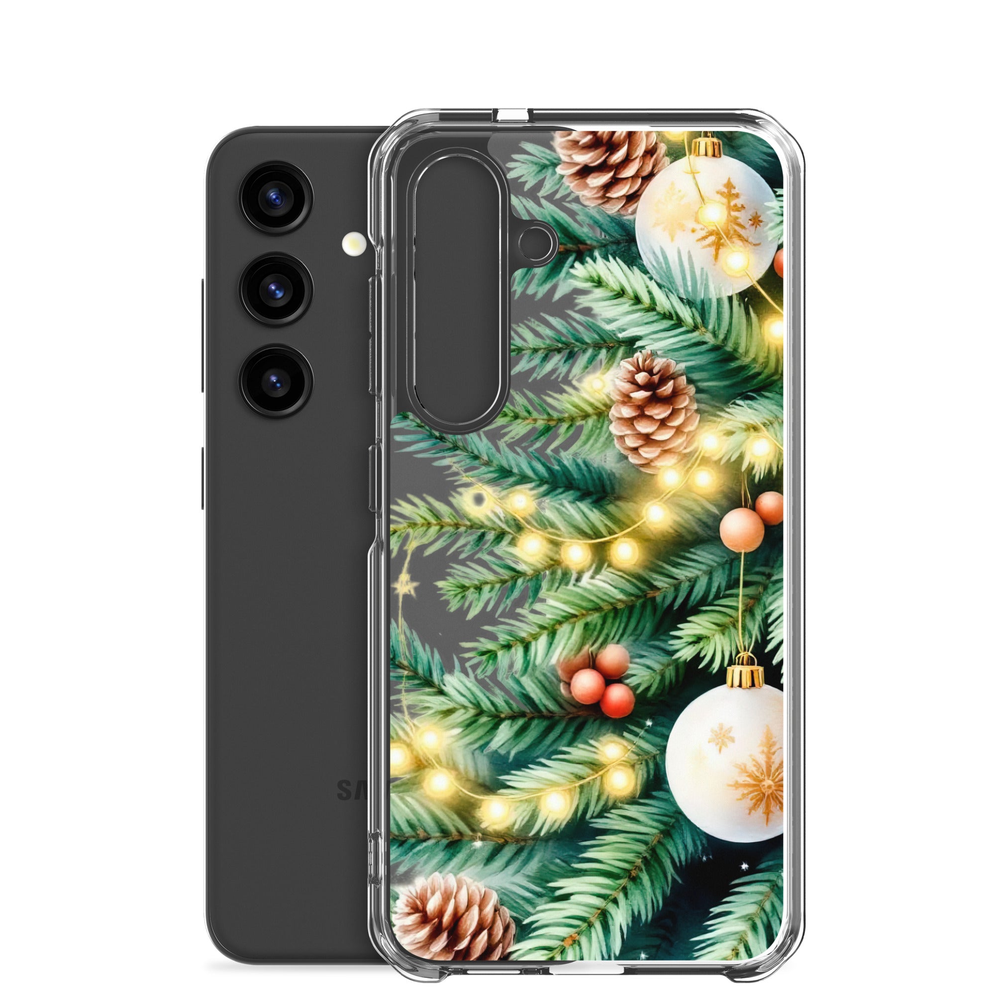 Christmas Pine Branches Clear Case for Samsung Galaxy S24 – Festive Winter Protective Cover