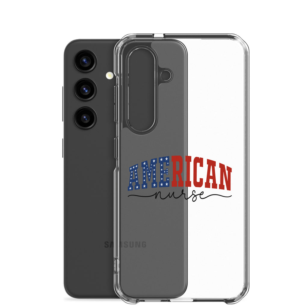 American Nurse Typography Clear Case for Samsung Galaxy S24 – Patriotic Profession Protective Cover