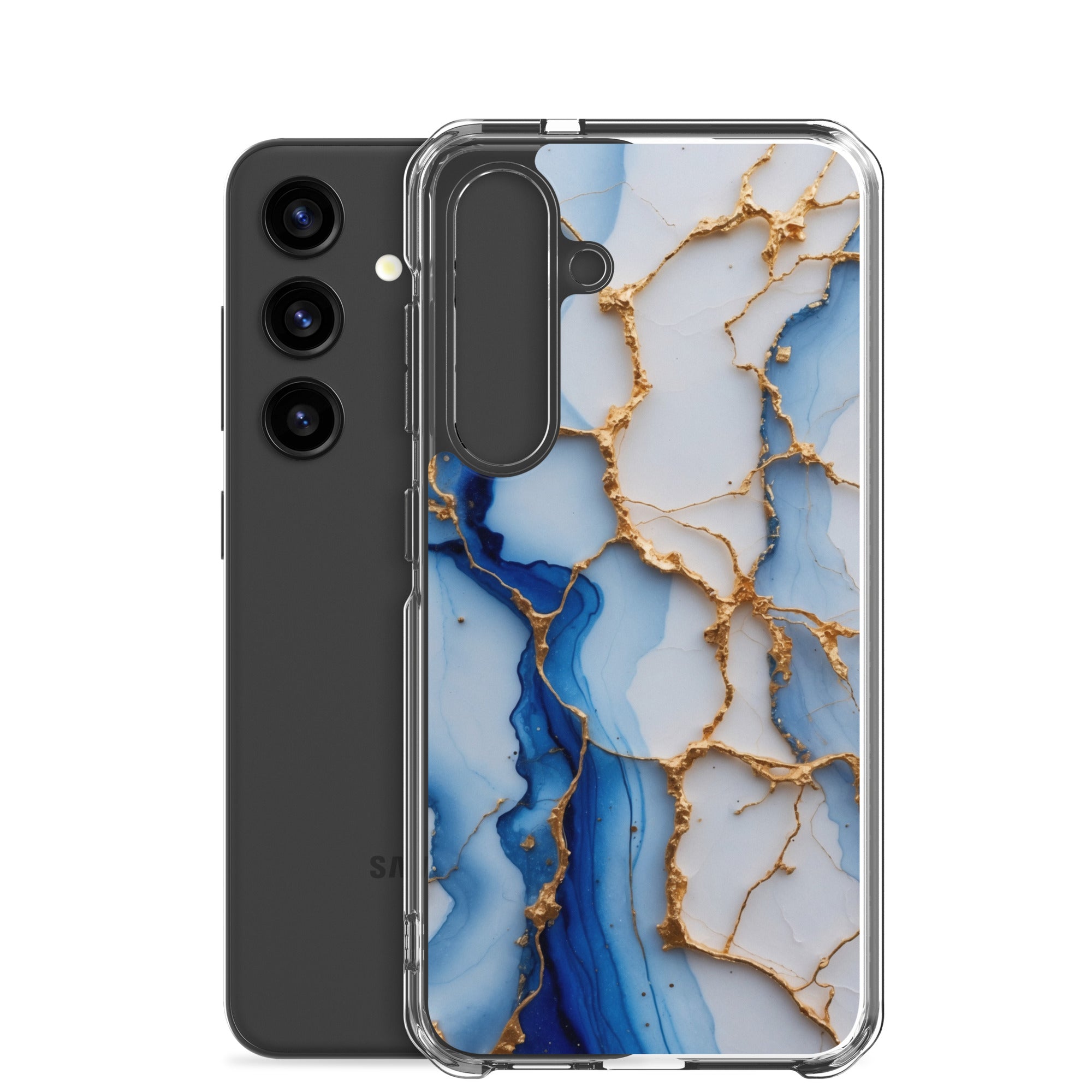 Blue Marble Gold Veins Clear Case for Samsung Galaxy S24 – Elegant Stone Protective Cover