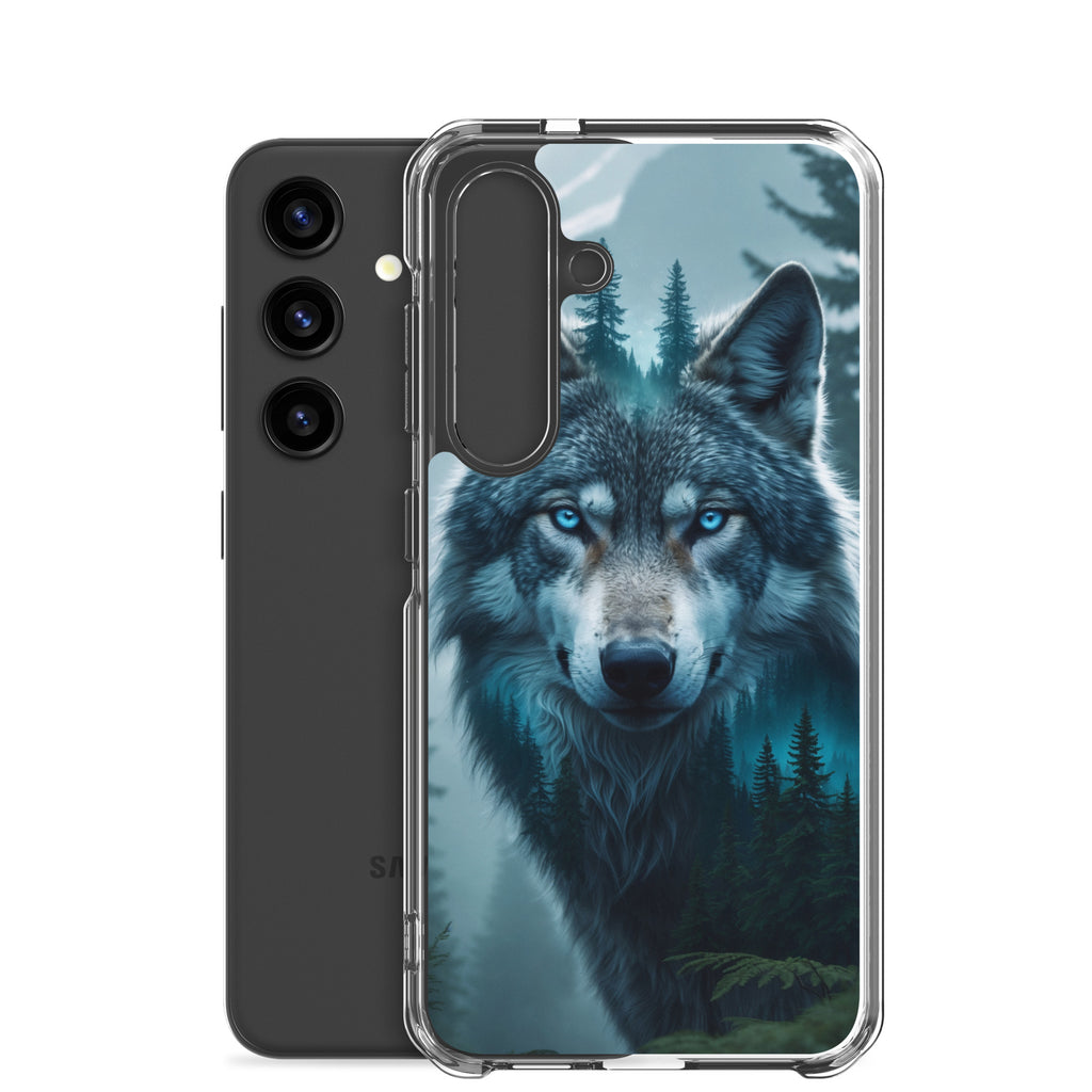 Mystic Forest Wolf Clear Case for Samsung Galaxy S24 – Dark Nature Art Protective Cover