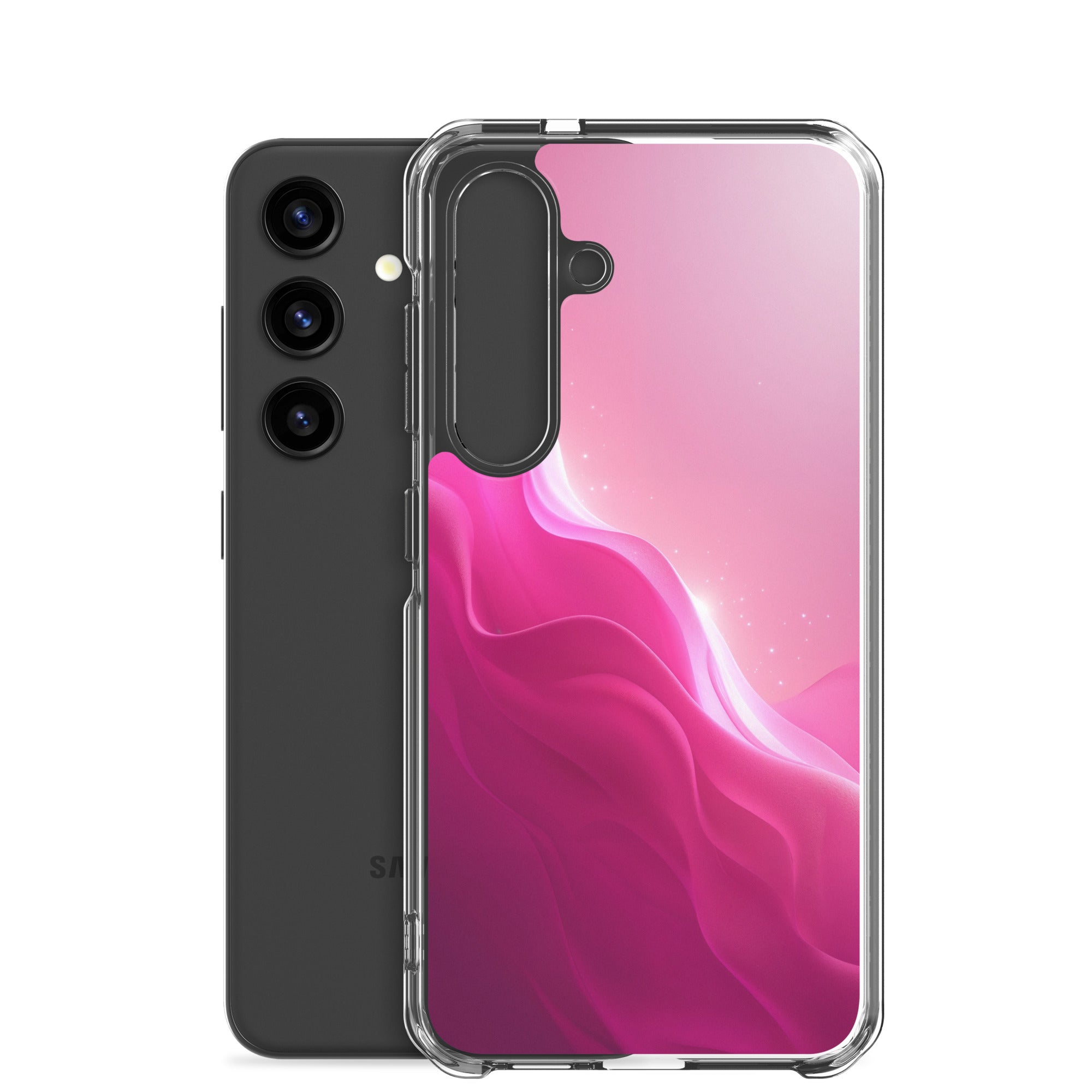 Pink Gradient Waves Dream Clear Case for Samsung Galaxy S24 – Minimal Abstract Protective Cover