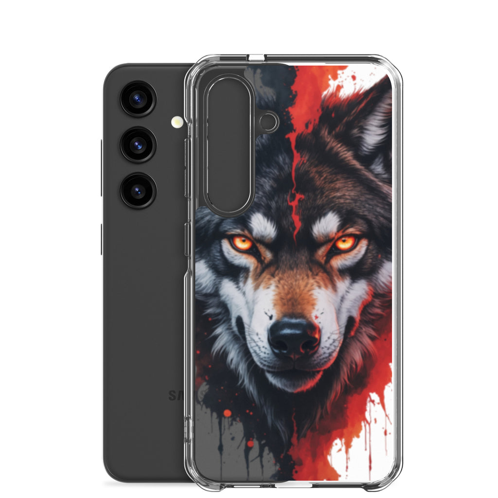 Fierce Wolf Portrait Clear Case for Samsung Galaxy S24 – Dark Animal Art Protective Cover