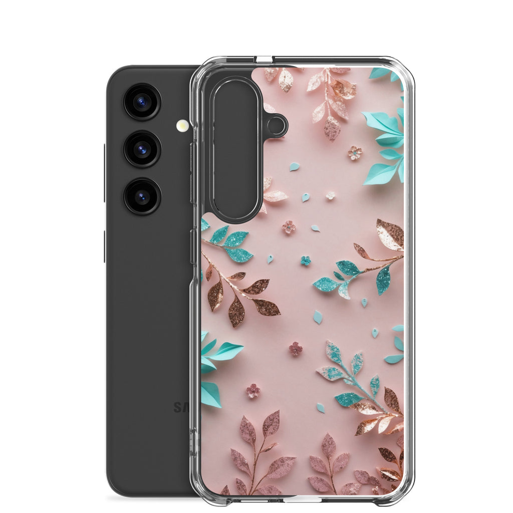 Pastel Floral Leaves Clear Case for Samsung Galaxy S24 – Soft Elegant Protective Cover
