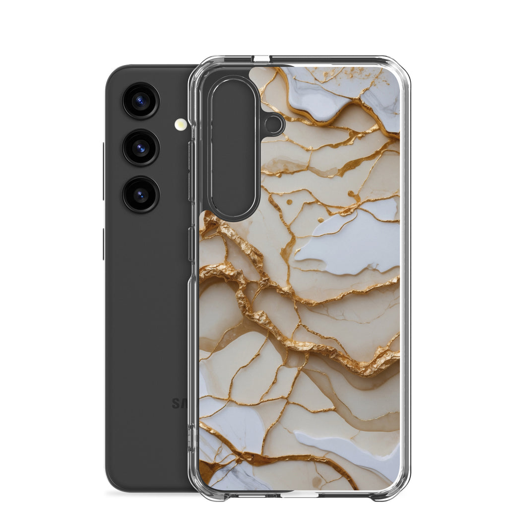 White Marble Gold Veins Clear Case for Samsung Galaxy S24 – Elegant Stone Protective Cover