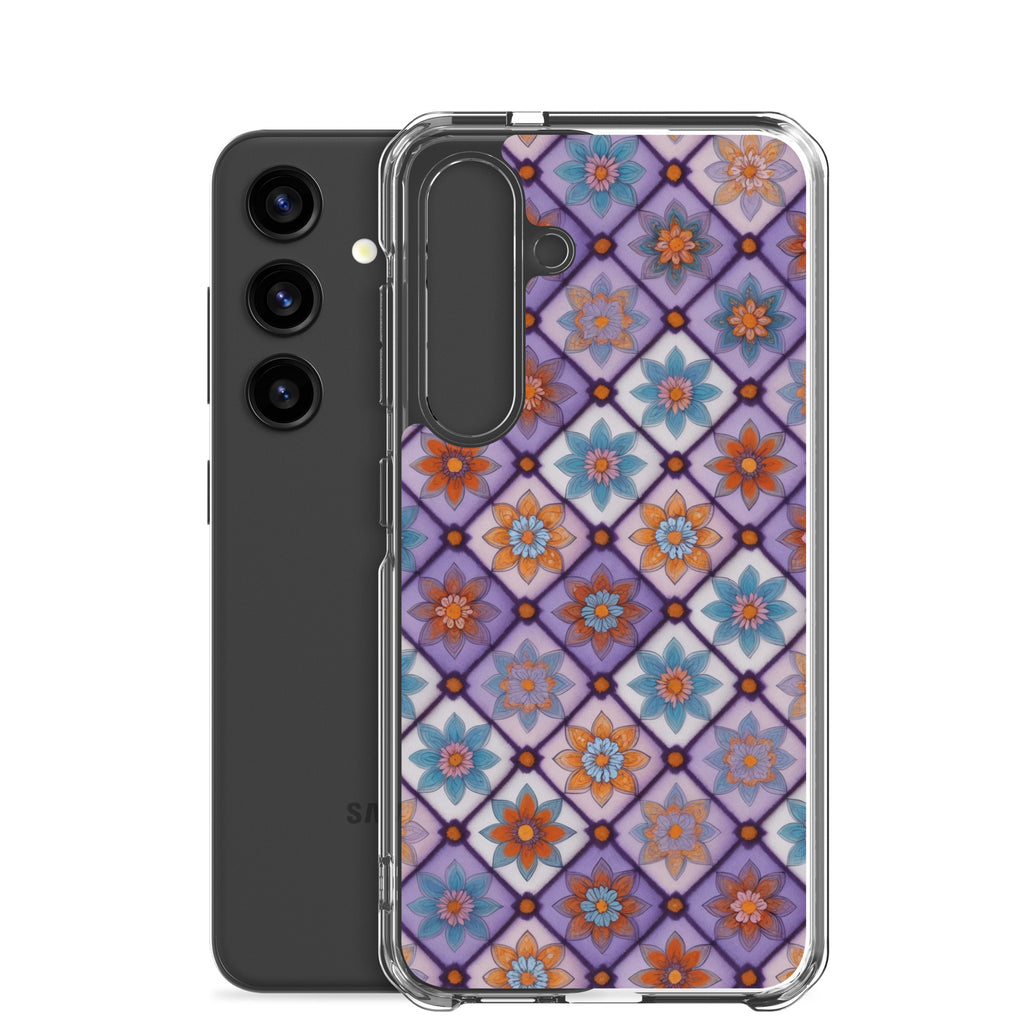 Geometric Floral Pattern Clear Case for Samsung Galaxy S24 – Colorful Mosaic Protective Cover