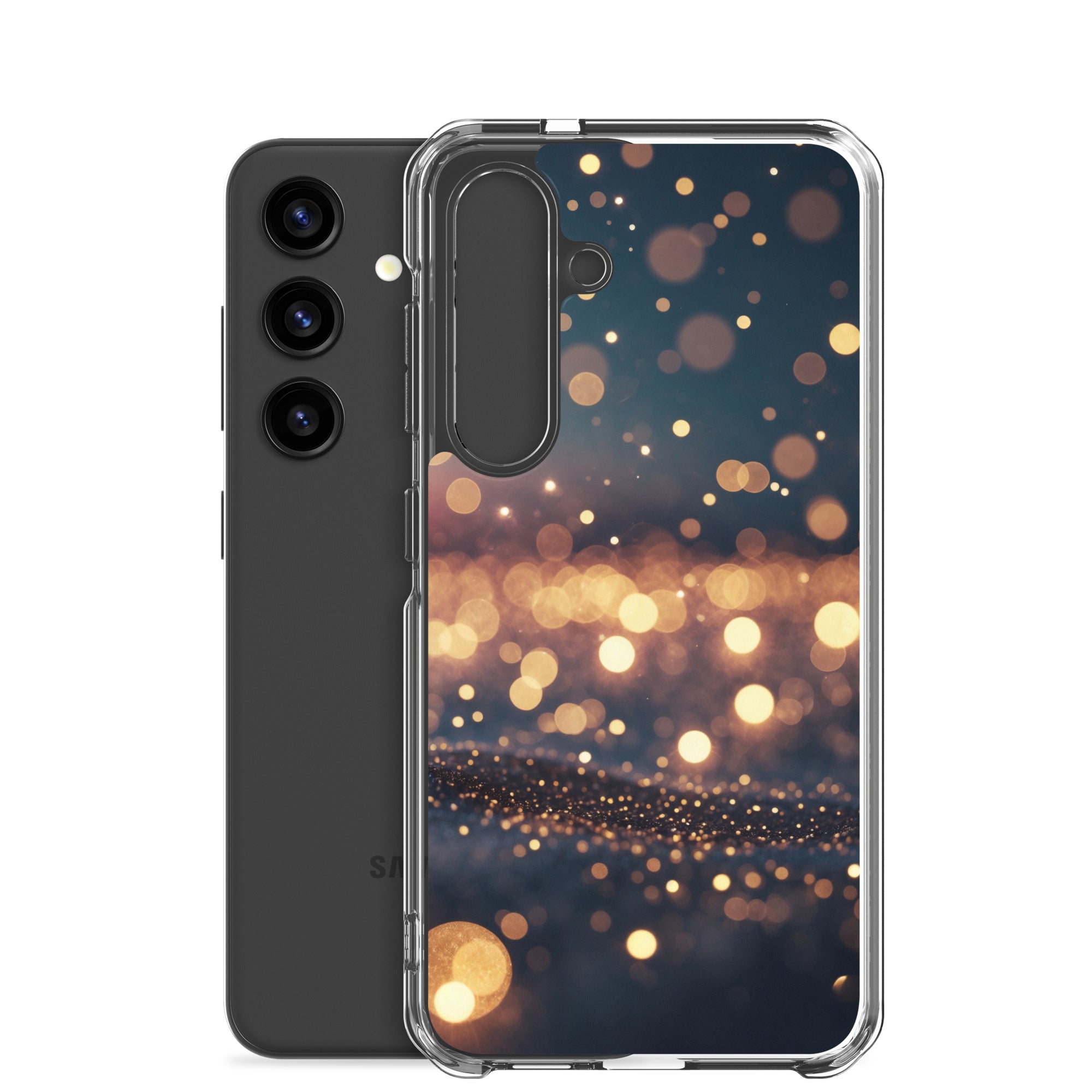 Golden Bokeh Lights Clear Case for Samsung Galaxy S24 – Elegant Glow Protective Cover