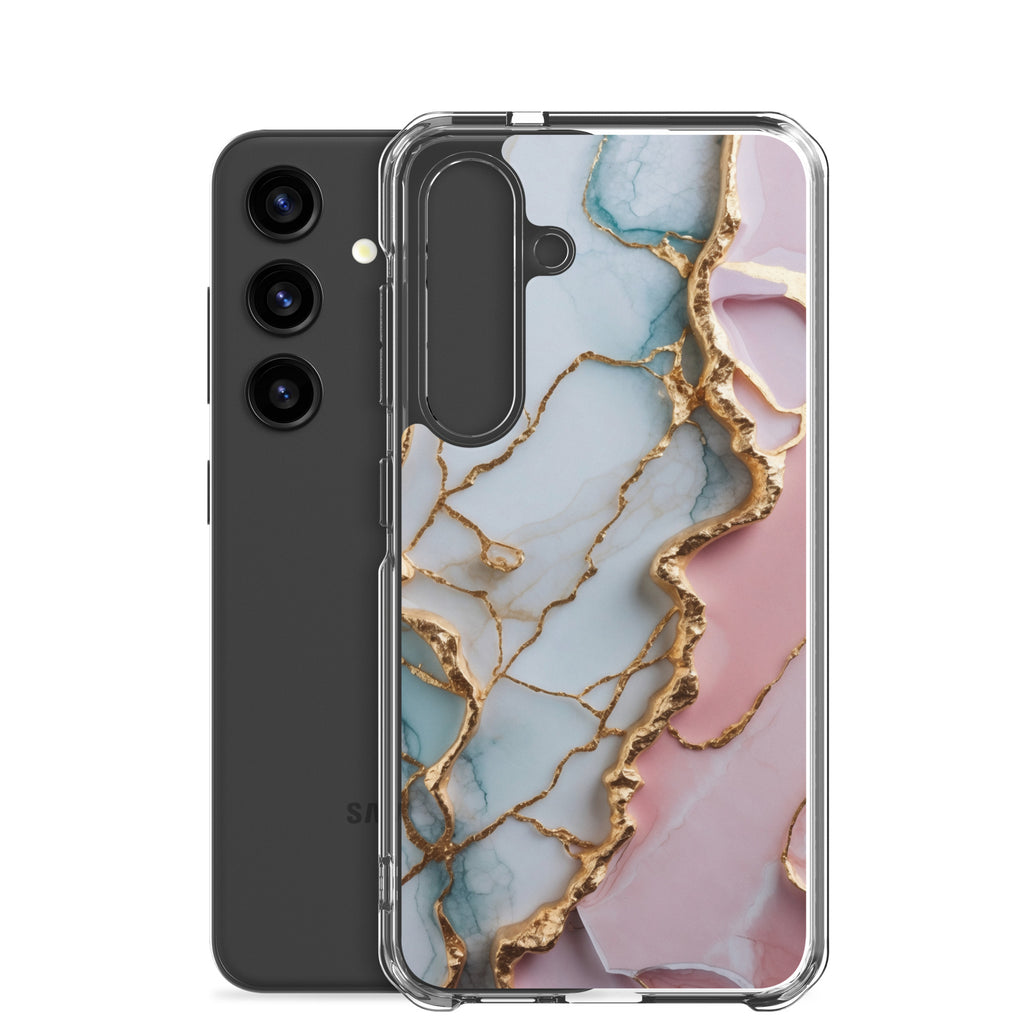 Pastel Marble Gold Clear Case for Samsung Galaxy S24 – Elegant Abstract Protective Cover