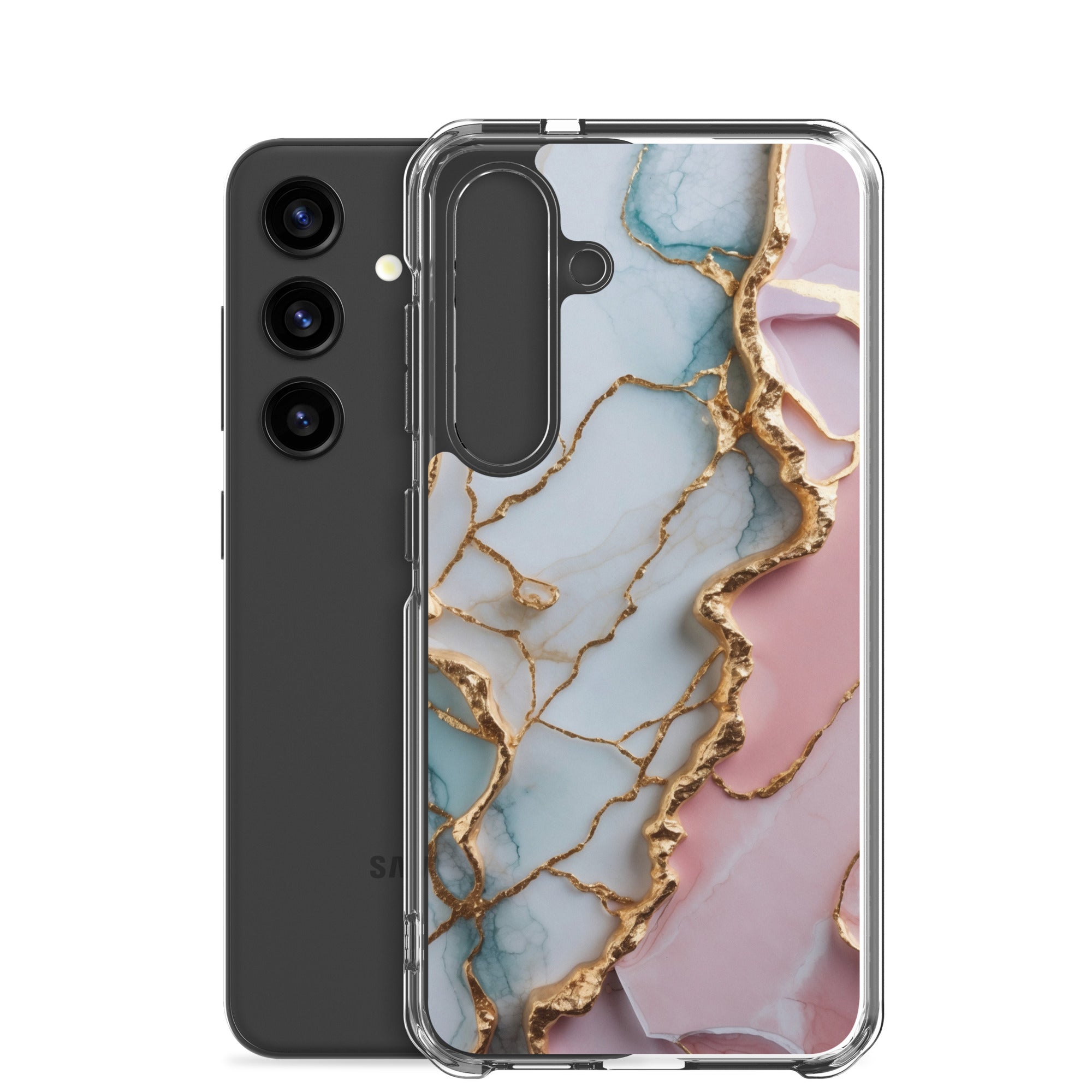 Pastel Marble Gold Clear Case for Samsung Galaxy S24 – Elegant Abstract Protective Cover