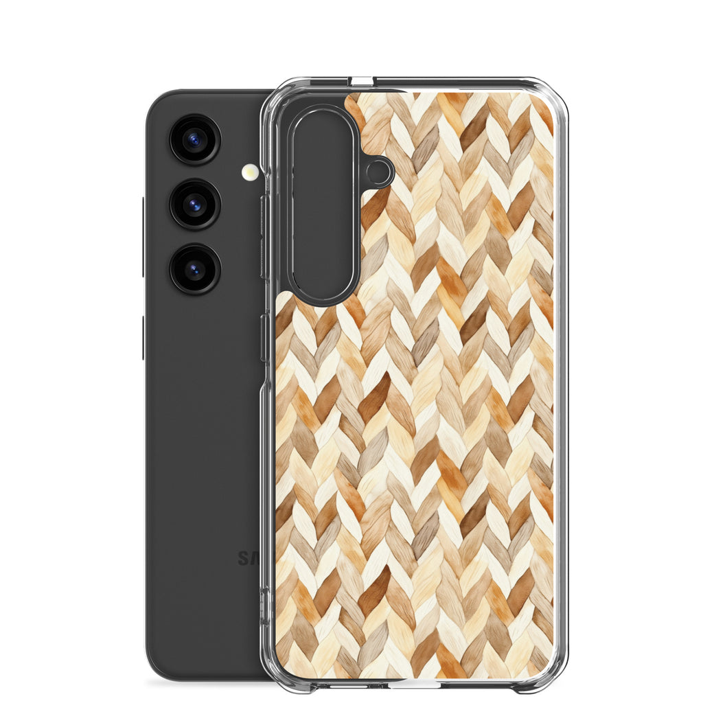 Warm Knit Pattern Clear Case for Samsung Galaxy S24 – Neutral Woven Texture Protective Cover