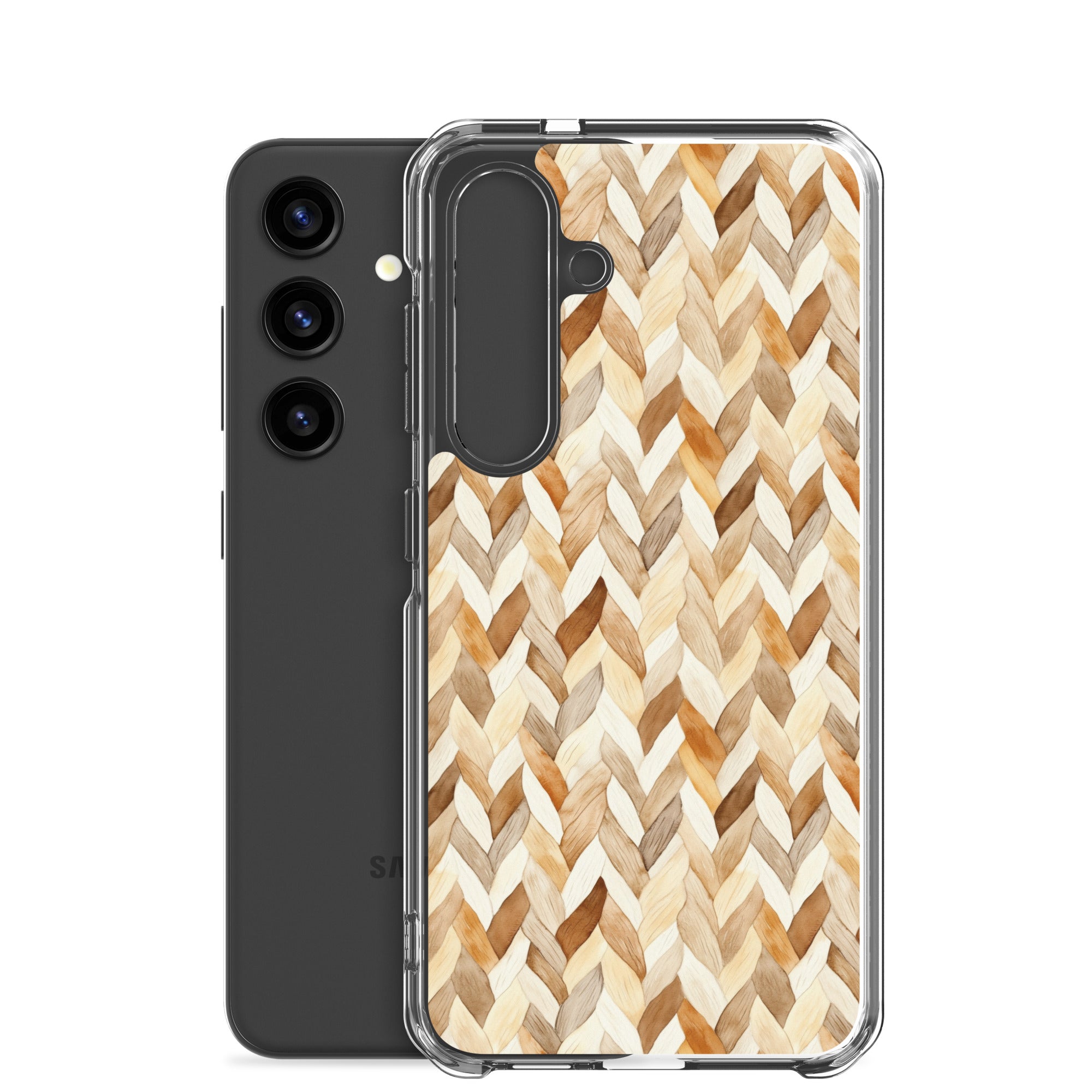 Warm Knit Pattern Clear Case for Samsung Galaxy S24 – Neutral Woven Texture Protective Cover