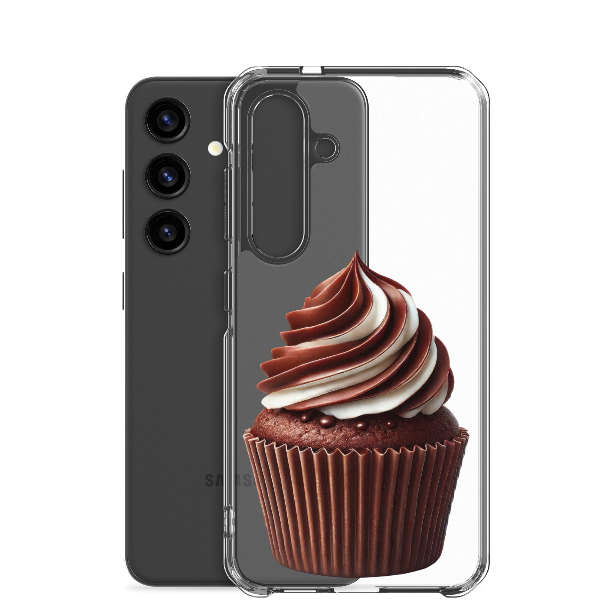 Chocolate Swirl Cupcake Clear Case for Samsung Galaxy S24 – Dessert-Inspired Protective Cover