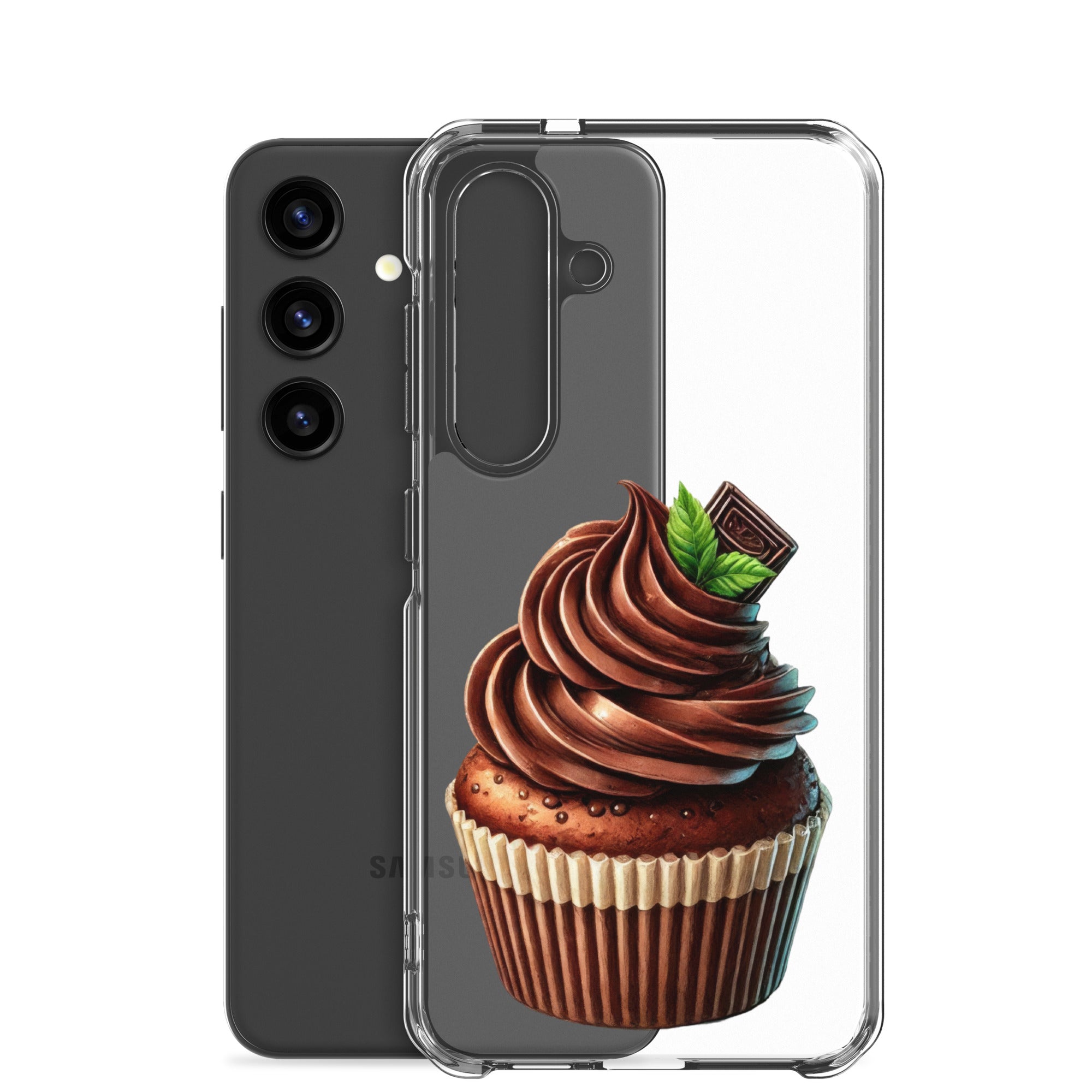 Chocolate Cupcake Clear Case for Samsung Galaxy S24 – Sweet Dessert Art Protective Cover