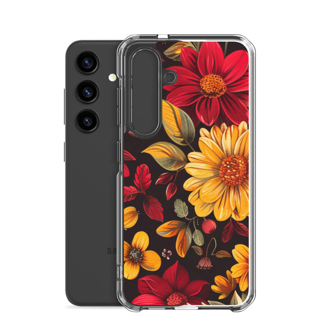Autumn Bloom Floral Clear Case for Samsung Galaxy S24 – Warm Fall Flowers Protective Cover