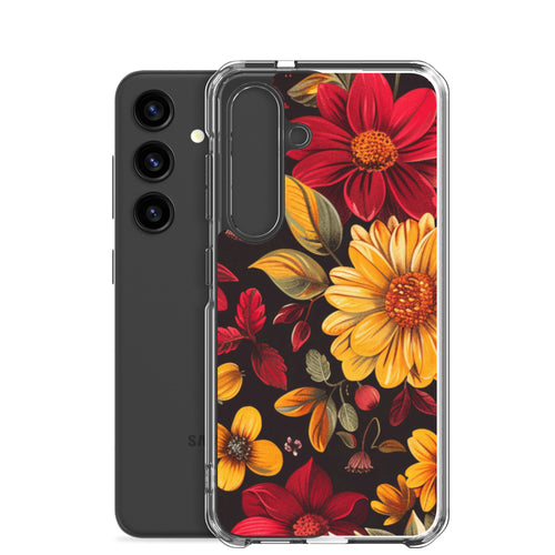 Autumn Bloom Floral Clear Case for Samsung Galaxy S24 – Warm Fall Flowers Protective Cover