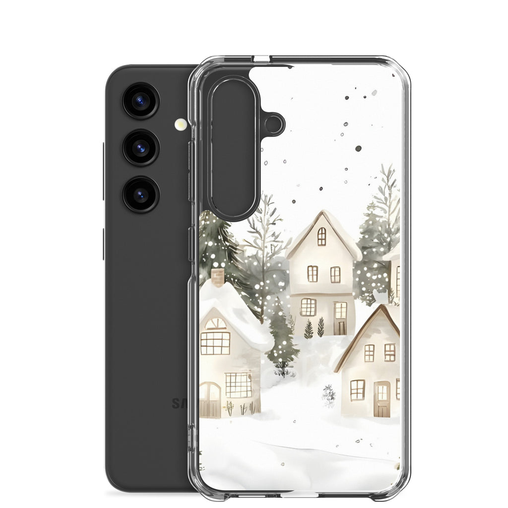 Snowy Winter Village Clear Case for Samsung Galaxy S24 – Cozy Holiday Protective Cover