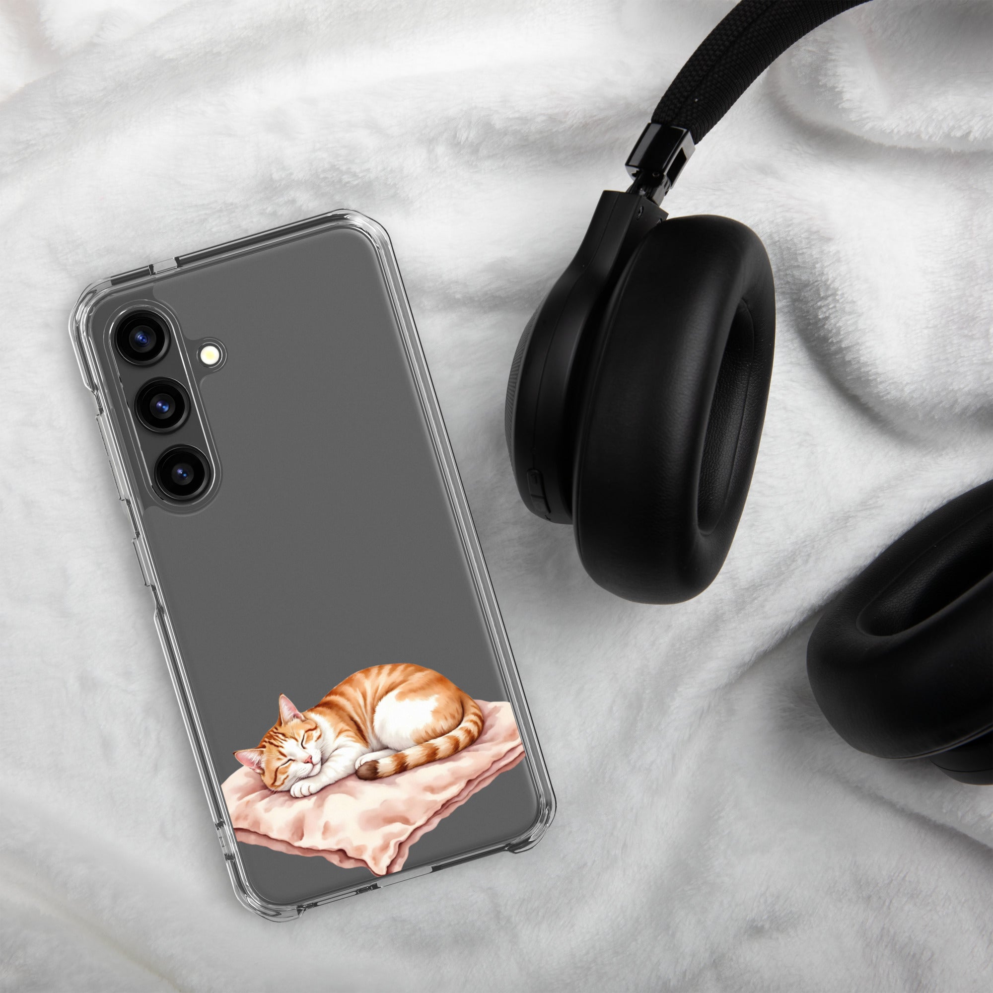 Sleeping Ginger Cat Clear Case for Samsung Galaxy S24 – Cozy Minimal Animal Protective Cover