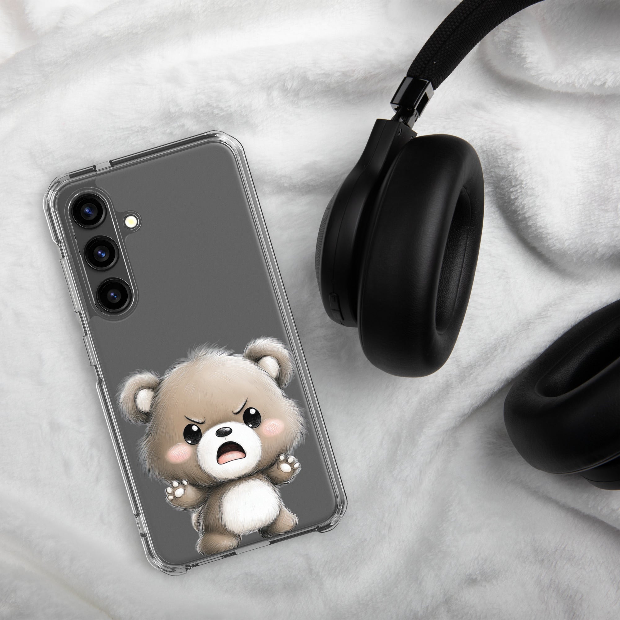 Cute Angry Bear Clear Case for Samsung Galaxy S24 – Playful Cartoon Protective Cover