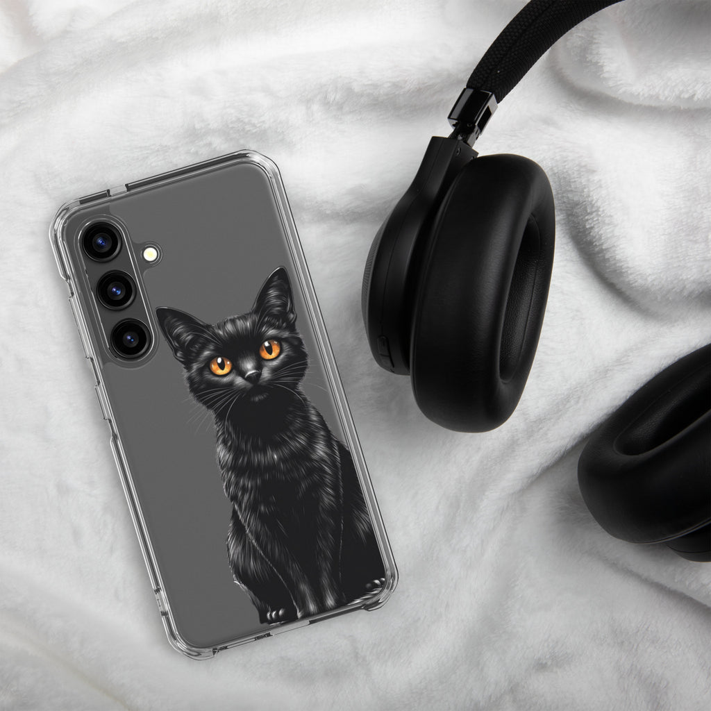 Black Cat Clear Case for Samsung Galaxy S24 – Elegant Minimal Protective Cover
