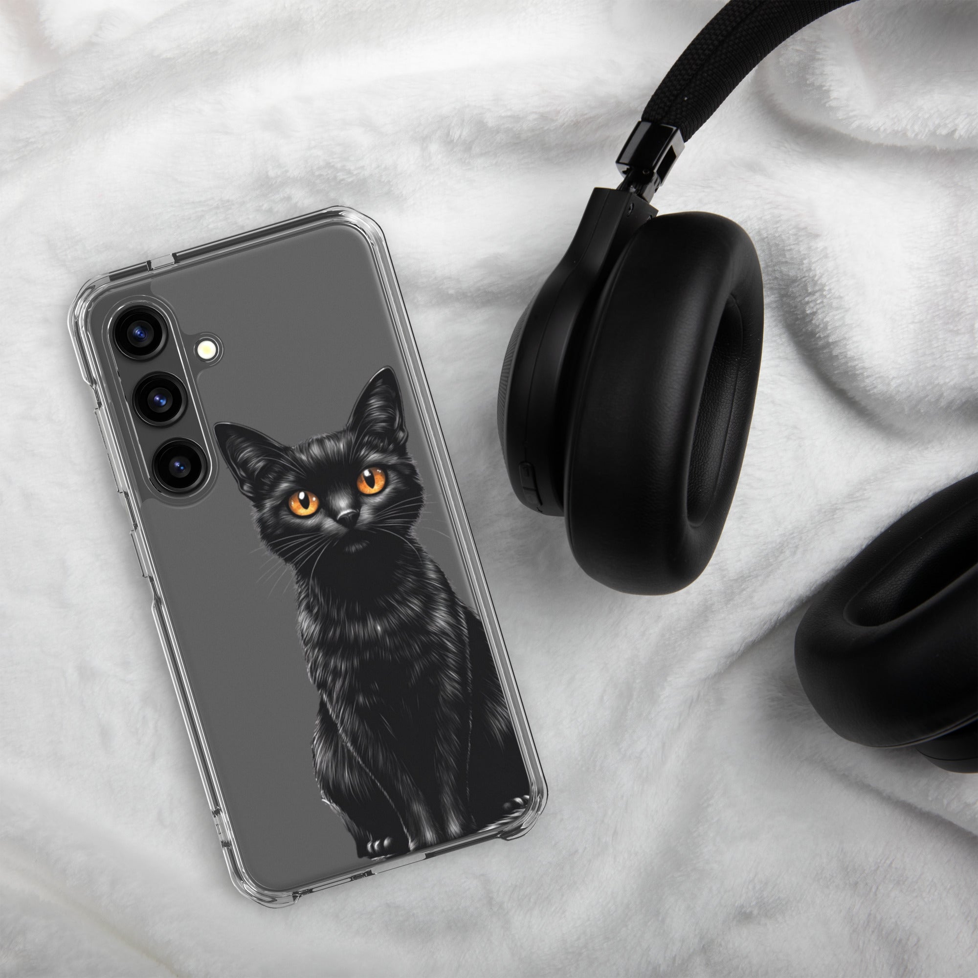 Black Cat Clear Case for Samsung Galaxy S24 – Elegant Minimal Protective Cover