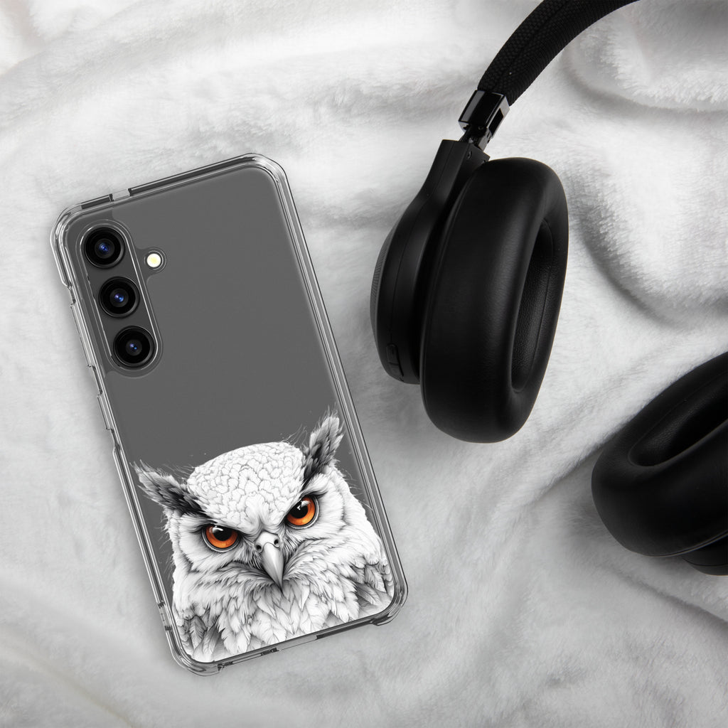 White Owl Illustration Clear Case for Samsung Galaxy S24 – Minimal Wildlife Protective Cover