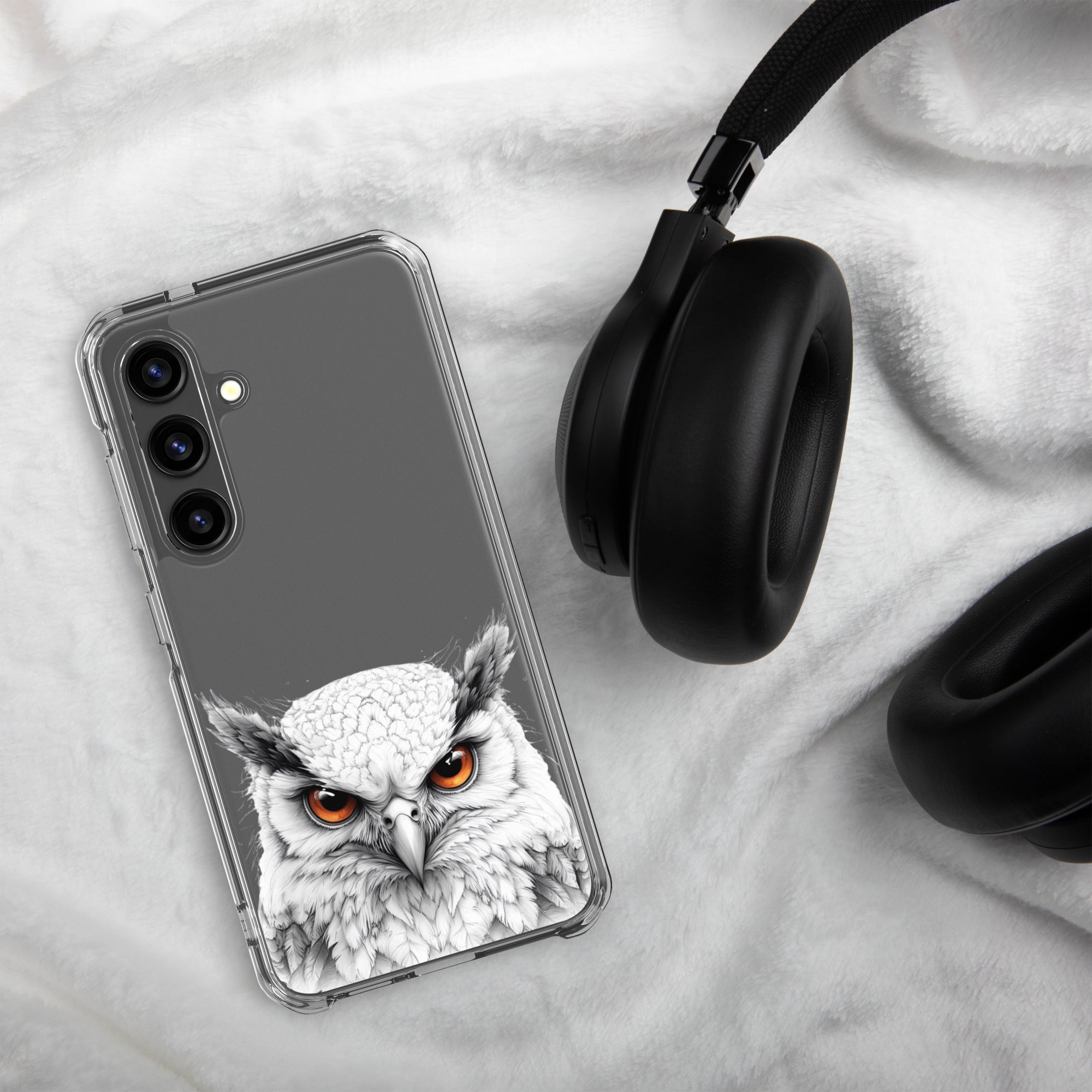 White Owl Illustration Clear Case for Samsung Galaxy S24 – Minimal Wildlife Protective Cover