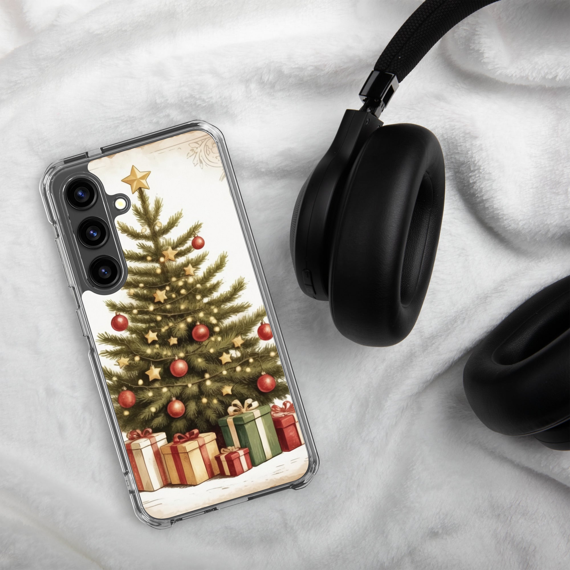 Christmas Tree with Gifts Clear Case for Samsung Galaxy S24 – Festive Holiday Protective Cover