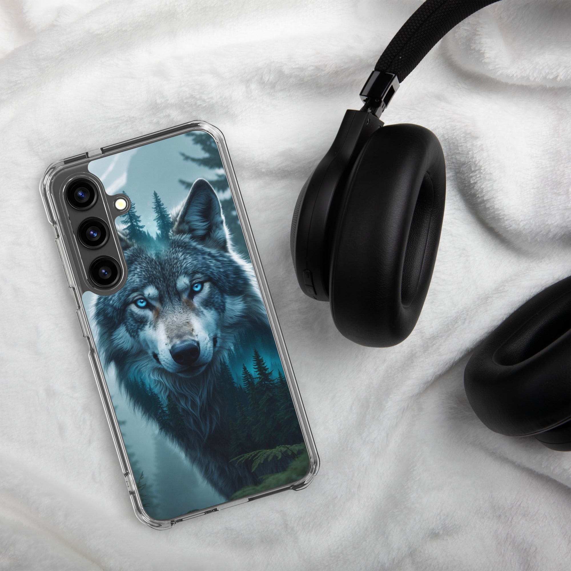 Mystic Forest Wolf Clear Case for Samsung Galaxy S24 – Dark Nature Art Protective Cover