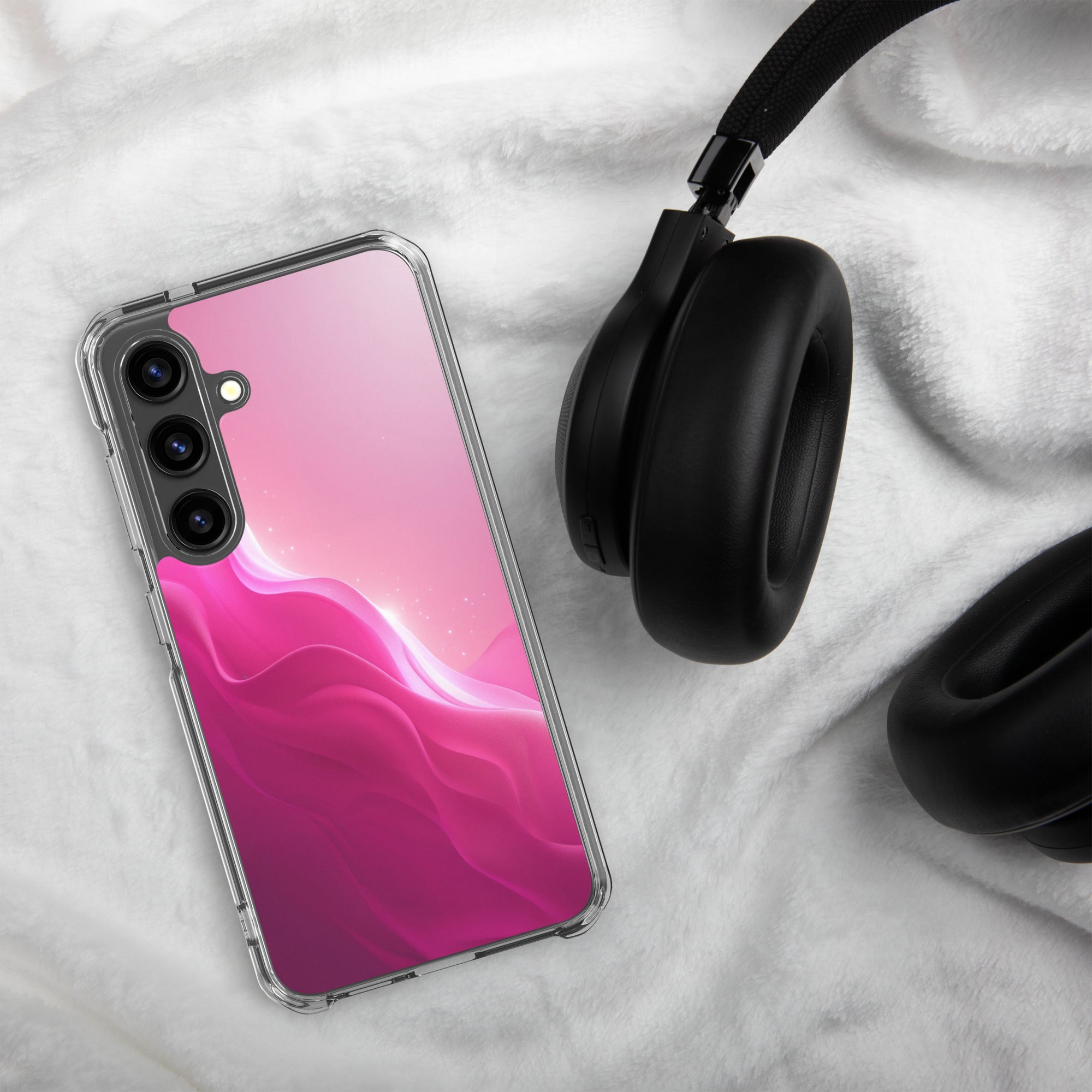 Pink Gradient Waves Dream Clear Case for Samsung Galaxy S24 – Minimal Abstract Protective Cover