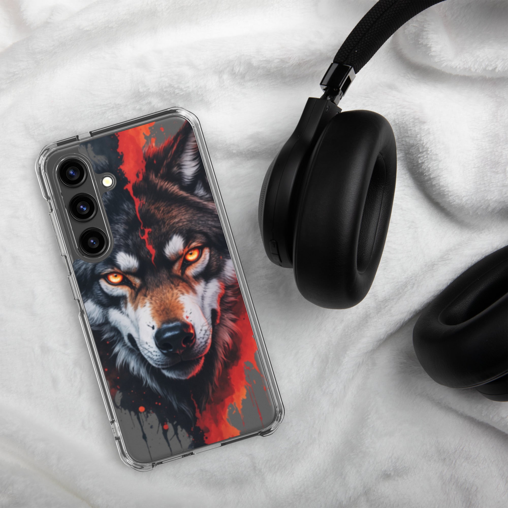 Fierce Wolf Portrait Clear Case for Samsung Galaxy S24 – Dark Animal Art Protective Cover