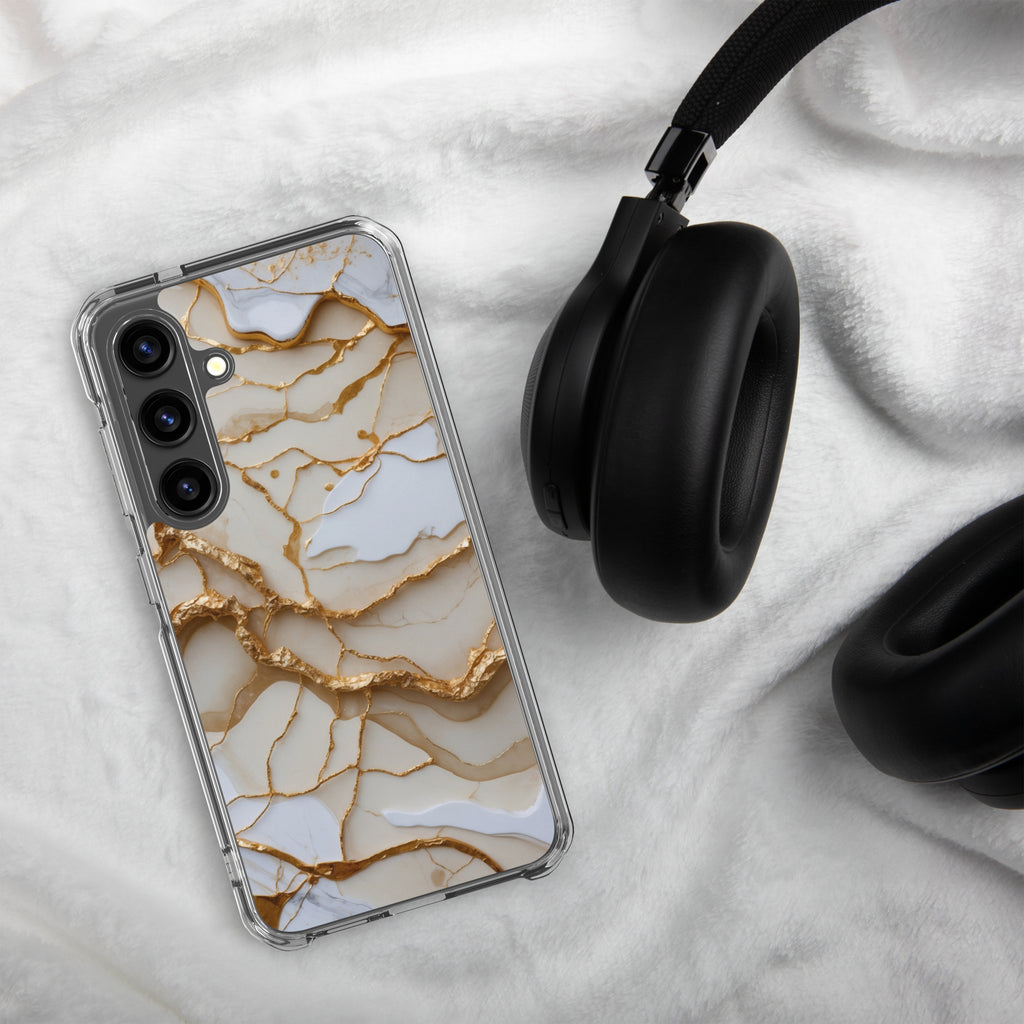 White Marble Gold Veins Clear Case for Samsung Galaxy S24 – Elegant Stone Protective Cover