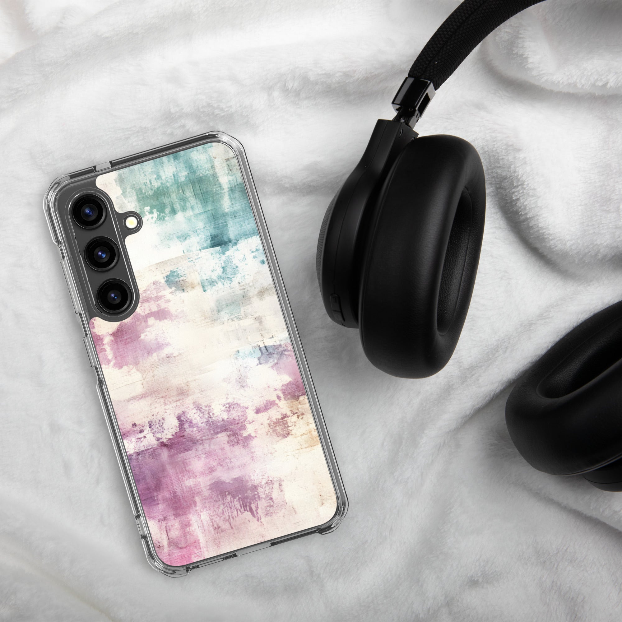 Soft Abstract Pastel Clear Case for Samsung Galaxy S24 – Modern Watercolor Protective Cover