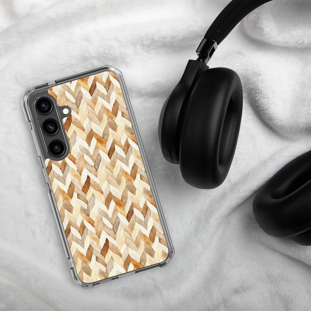 Warm Knit Pattern Clear Case for Samsung Galaxy S24 – Neutral Woven Texture Protective Cover