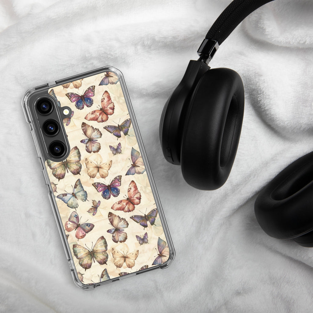 Vintage Butterfly Pattern Clear Case for Samsung Galaxy S24 – Soft Pastel Nature Protective Cover