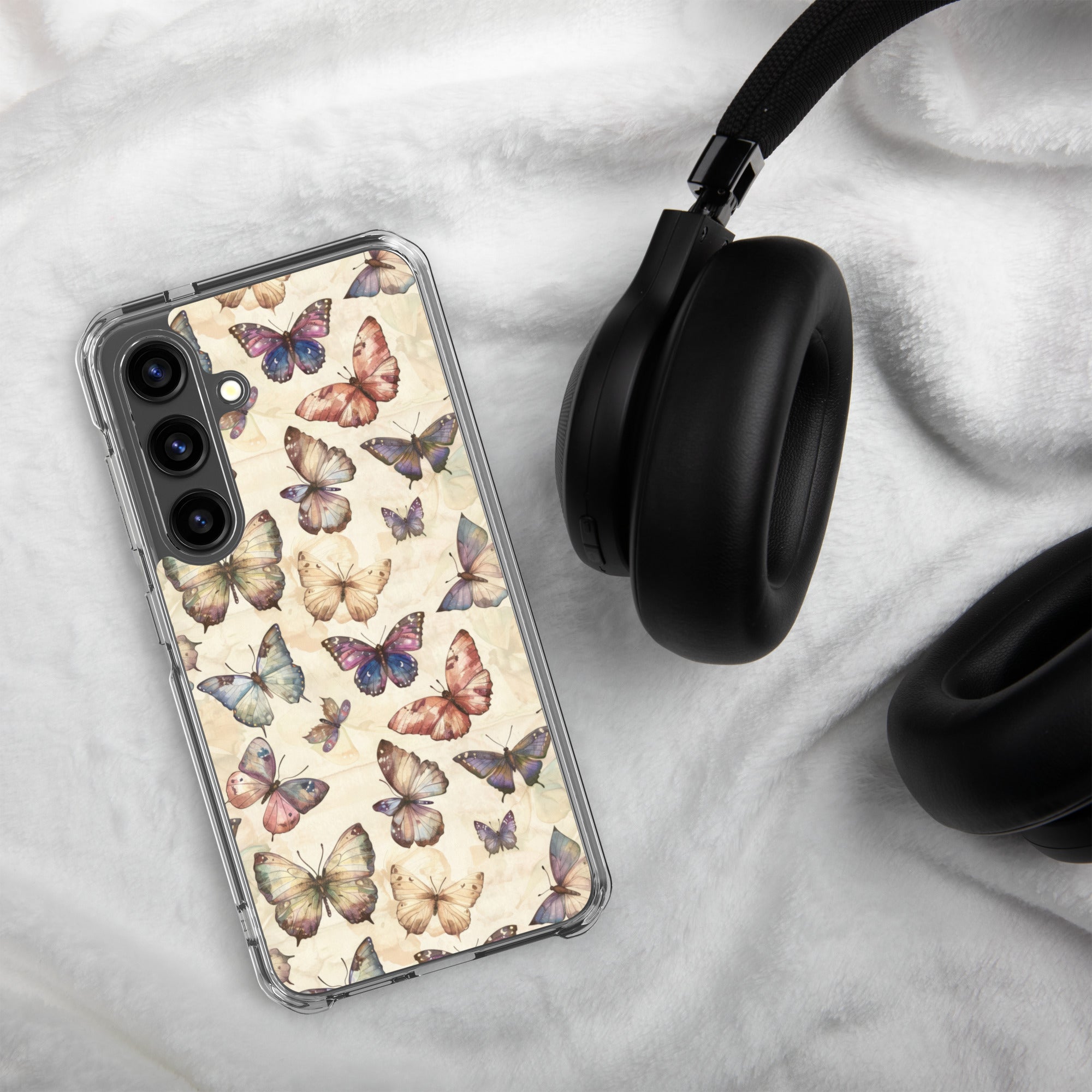 Vintage Butterfly Pattern Clear Case for Samsung Galaxy S24 – Soft Pastel Nature Protective Cover