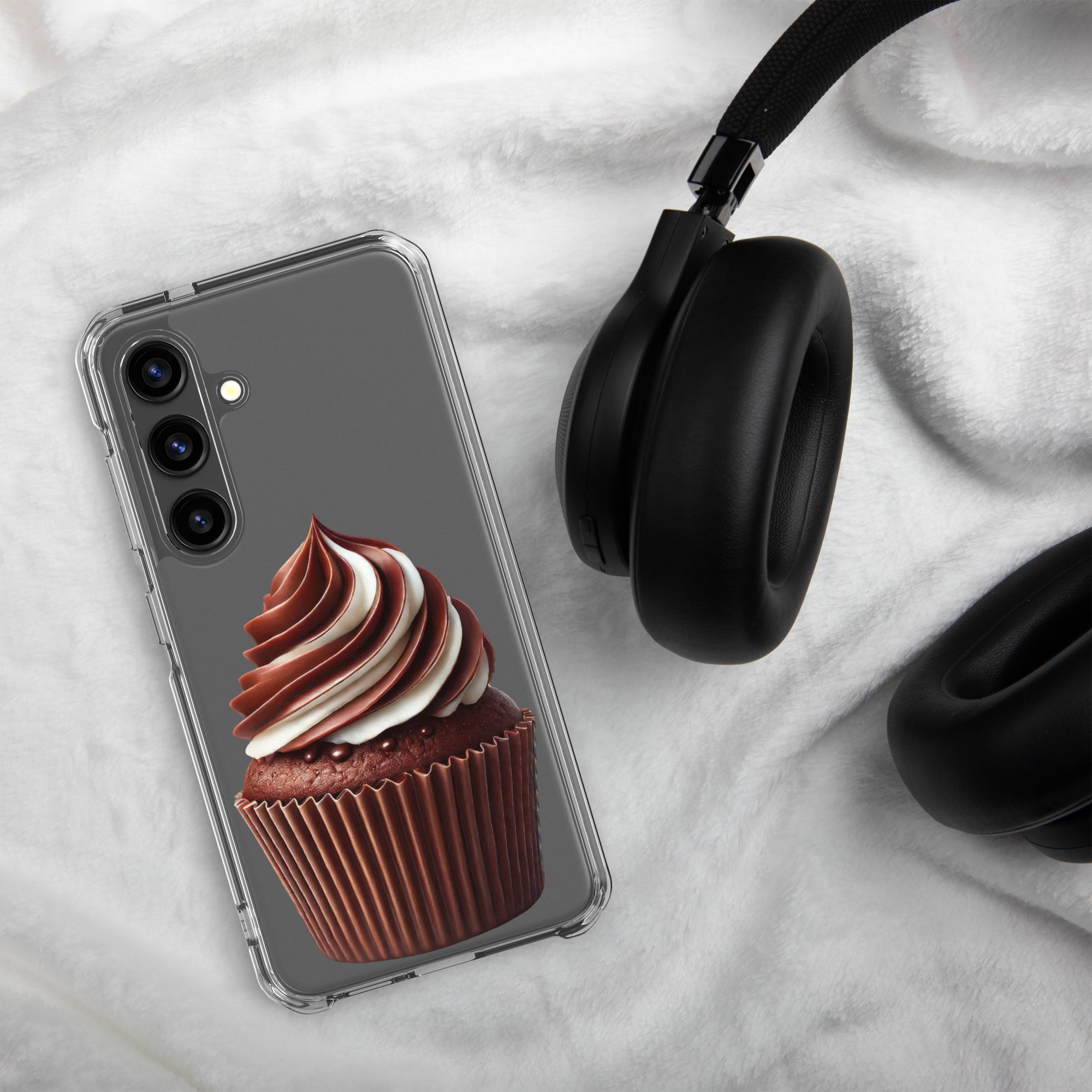 Chocolate Swirl Cupcake Clear Case for Samsung Galaxy S24 – Dessert-Inspired Protective Cover