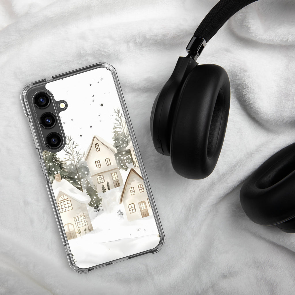 Snowy Winter Village Clear Case for Samsung Galaxy S24 – Cozy Holiday Protective Cover