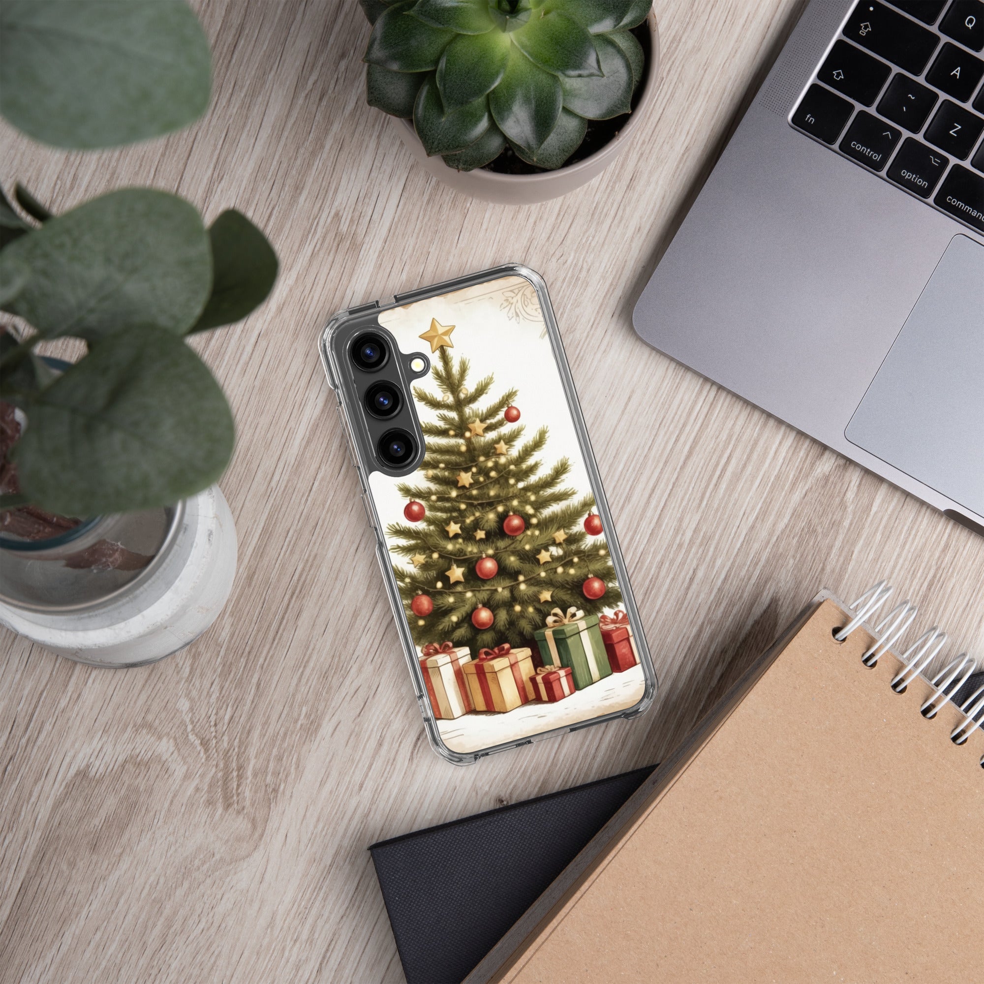 Christmas Tree with Gifts Clear Case for Samsung Galaxy S24 – Festive Holiday Protective Cover