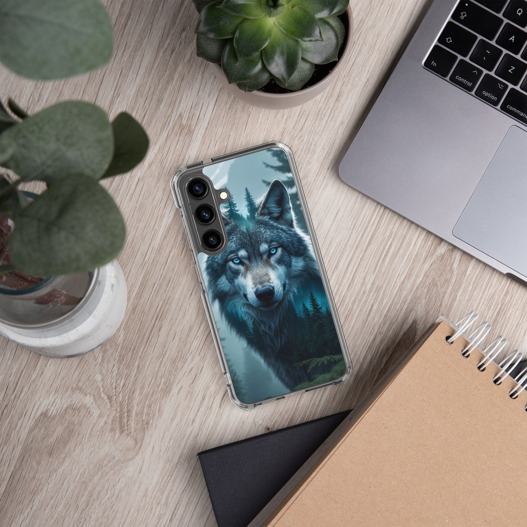 Mystic Forest Wolf Clear Case for Samsung Galaxy S24 – Dark Nature Art Protective Cover