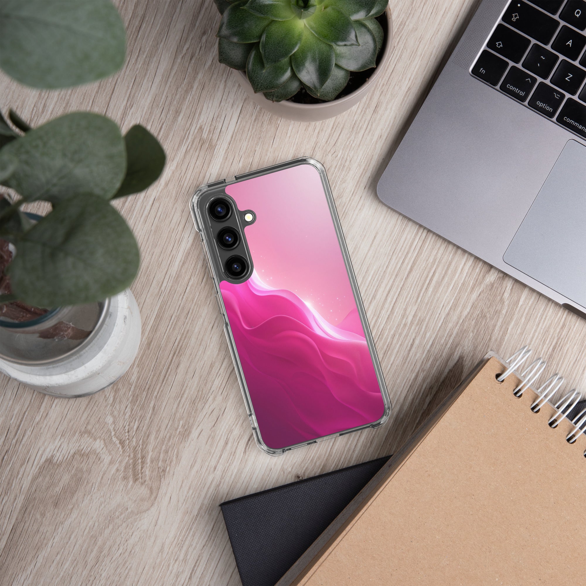 Pink Gradient Waves Dream Clear Case for Samsung Galaxy S24 – Minimal Abstract Protective Cover