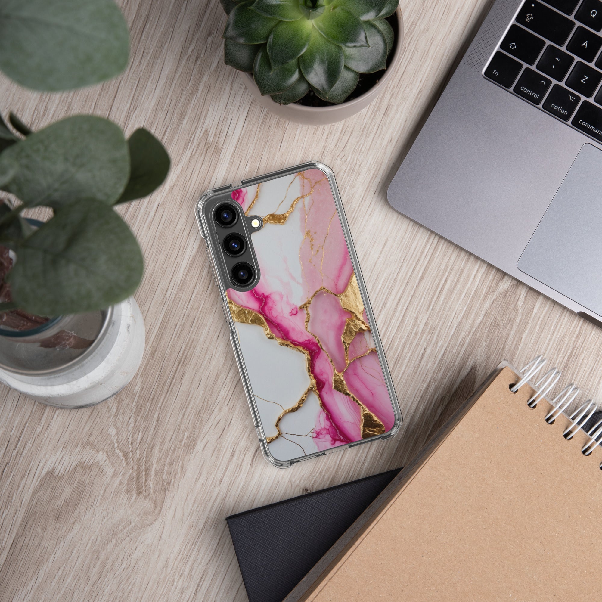 Pink Marble Gold Veins Clear Case for Samsung Galaxy S24 – Elegant Stone Protective Cover