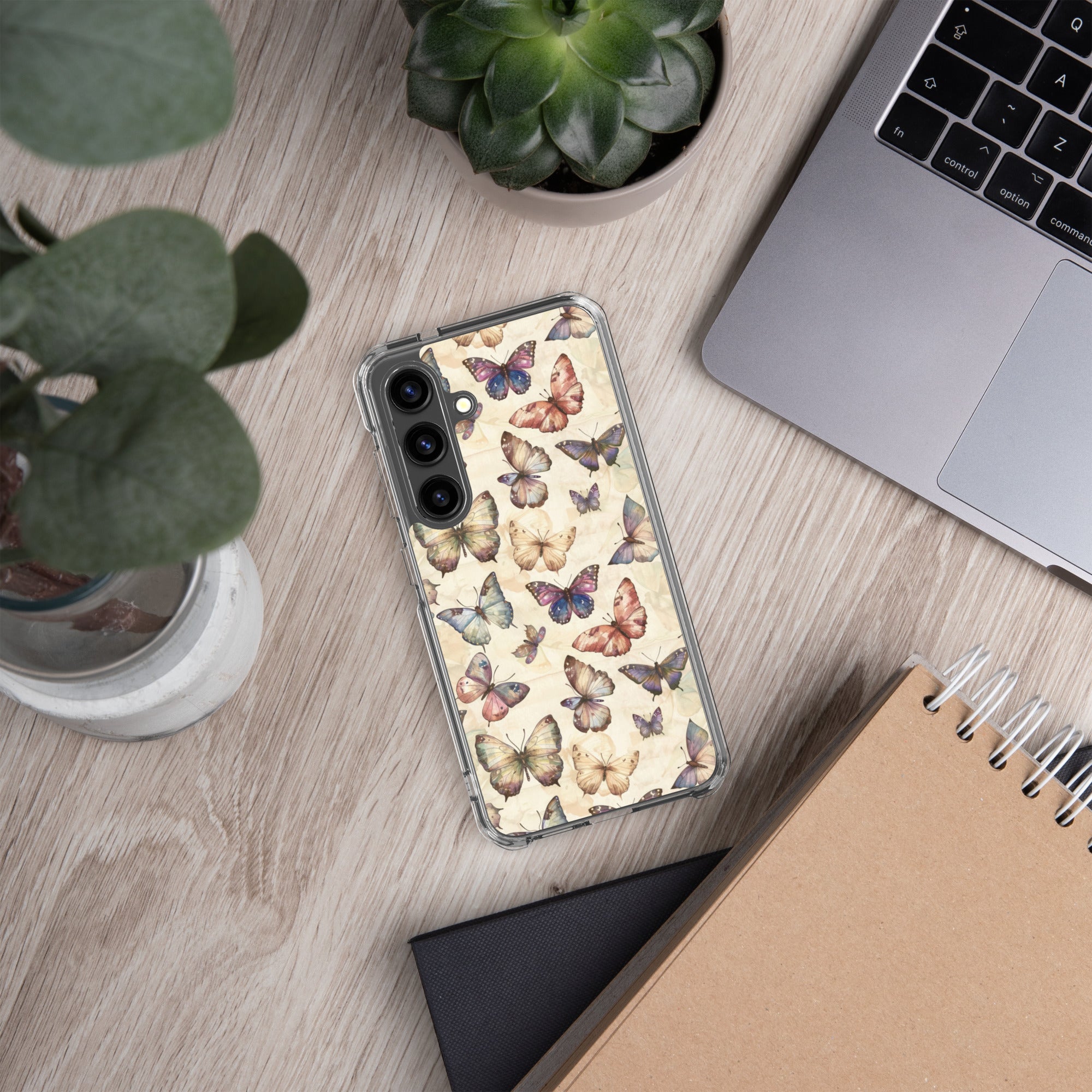 Vintage Butterfly Pattern Clear Case for Samsung Galaxy S24 – Soft Pastel Nature Protective Cover