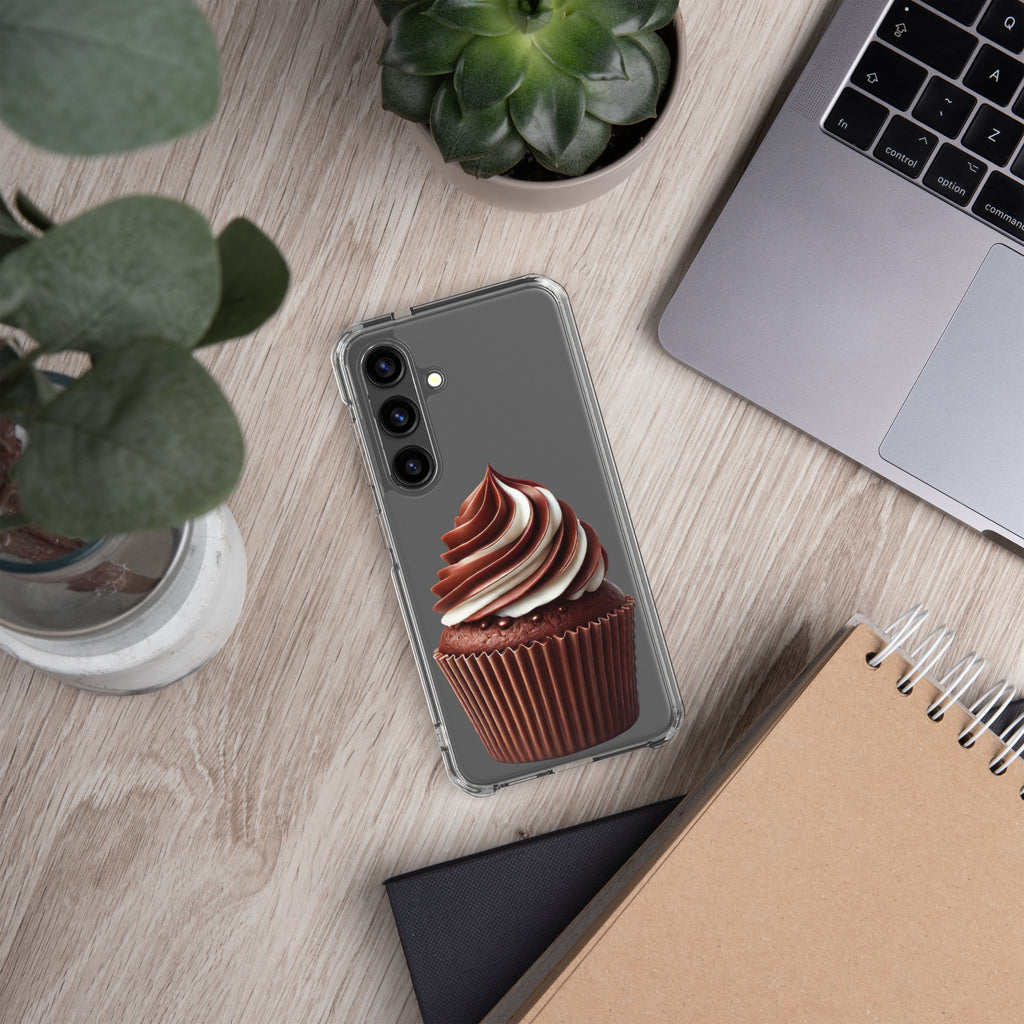 Chocolate Swirl Cupcake Clear Case for Samsung Galaxy S24 – Dessert-Inspired Protective Cover