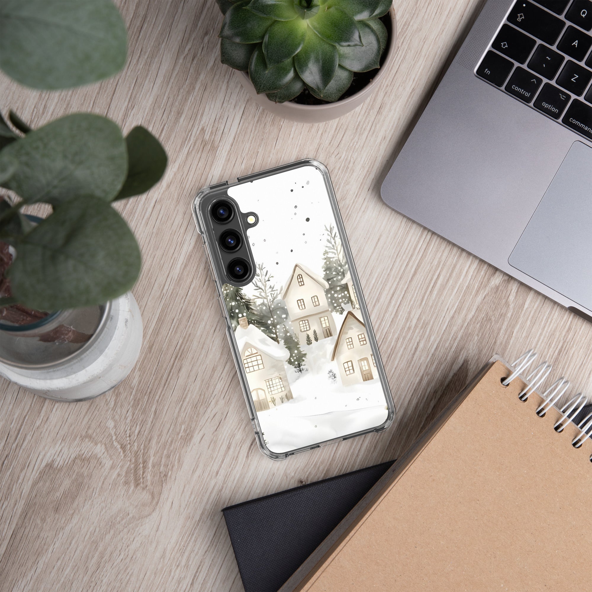 Snowy Winter Village Clear Case for Samsung Galaxy S24 – Cozy Holiday Protective Cover