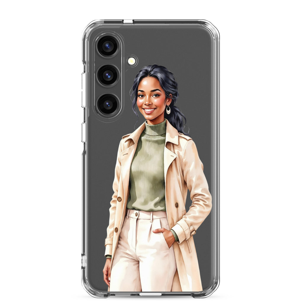 Elegant Fashion Woman Clear Case for Samsung Galaxy S24 Plus – Modern Illustration Protective Cover