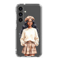 Chic Autumn Portrait Clear Case for Samsung Galaxy S24 Plus – Elegant Minimalist Protective Cover