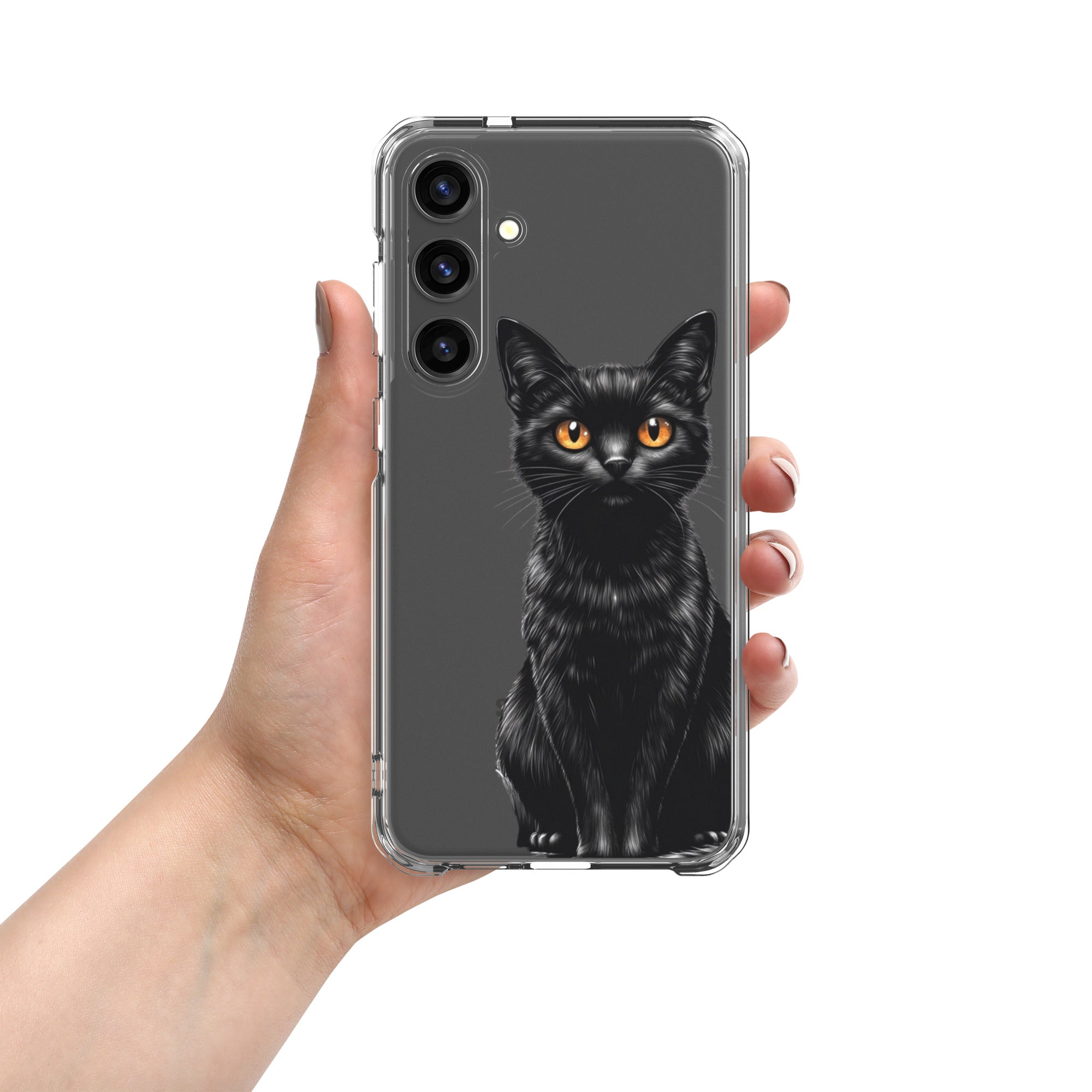 Black Cat Clear Case for Samsung Galaxy S24 Plus – Elegant Minimal Protective Cover